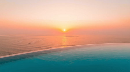 Beautiful Silhouette umbrella and chair around swimming pool with sea ocean view for travel and...