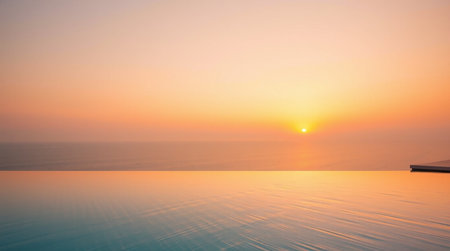 Beautiful Silhouette swimming pool with sunrise and sea - Vintage Filter