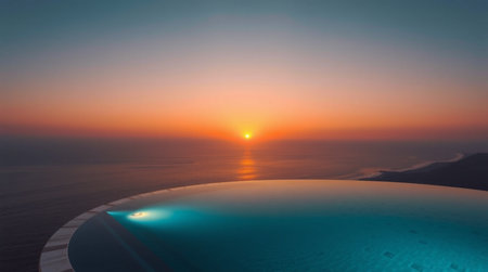 Beautiful sunset over the sea. Panoramic view of the sea.