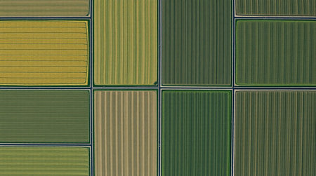 Aerial view of agricultural fields in Poland, Europe. Drone photography.