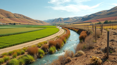 Rice paddies in the countryside of South Island, New Zealand