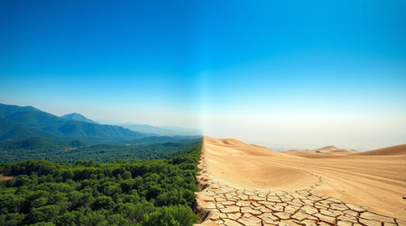 Dry land in the desert. Global warming and climate change conceptの写真素材