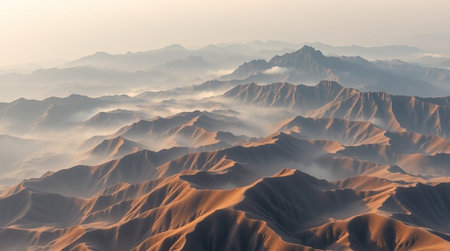 Aerial view of a desert landscape. Sunrise.