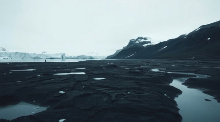 Icelandic landscape with icebergs and glacier. Toned.