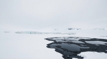Landscape in winter with snow and ice floes.