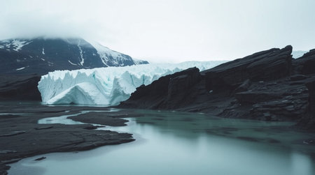 Glacier in the mountains of Iceland. Toned image.