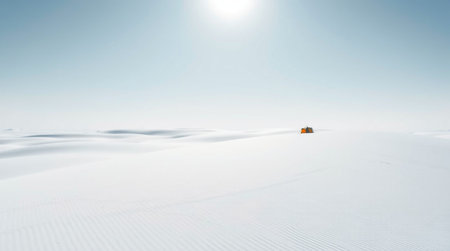 A lonely hut in the middle of the white sand dunes.