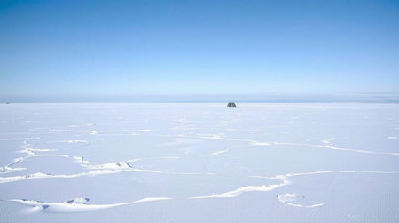 Landscape of frozen lake Baikal in winter, Siberia, Russia