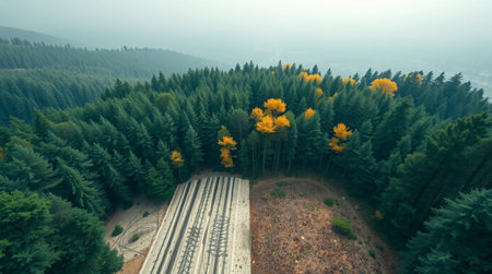 Aerial view of a road in the middle of a forest.
