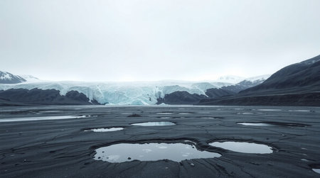 Icelandic landscape with glacier and lake in Iceland, Europe.