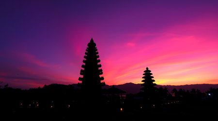 Silhouette of pagoda at twilight time