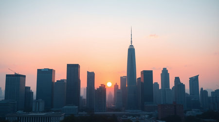 beautiful sunset in shanghai,china.shanghai skyline