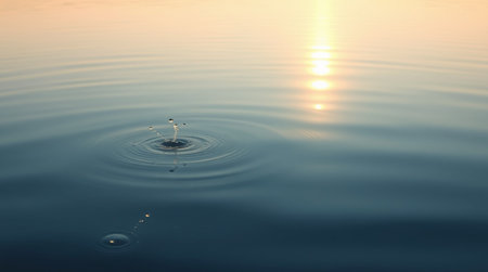 Water drop falling on the surface of the water with ripples.