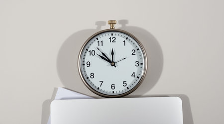 Clock and laptop on white background. Time concept. 3D Rendering