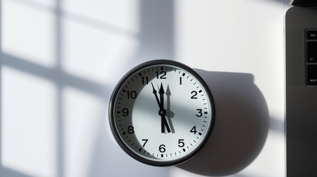 Clock in the office with shadow on the wall. Time concept.