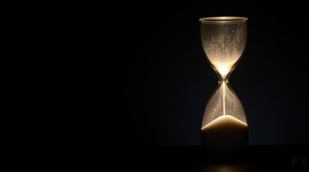 Hourglass on a black background. The concept of time passing.