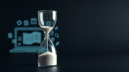 Hourglass on dark background. Time management concept. 3D Rendering