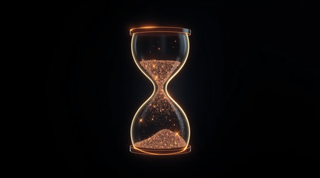 Hourglass with sand on black background. 3D rendering illustration.