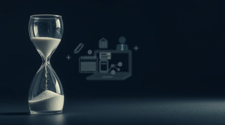 Hourglass on dark background. Concept of time management and deadline.