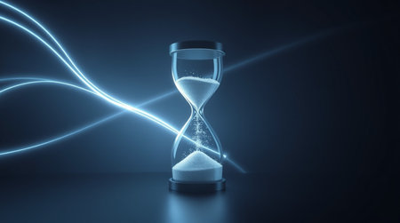Hourglass on blue background. Time concept. 3D Rendering