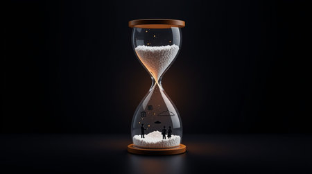 Hourglass on black background. Conceptual image of time passing.