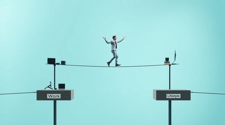 Businessman balancing on tightrope. Concept of risk and challenge