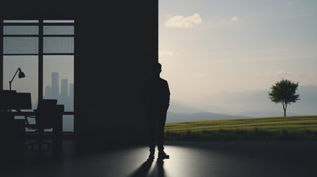 Silhouette of a woman in the interior of a modern office