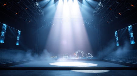 Stage Spotlight with smoke and spotlights, Stage Spotlight on the Stage, Stage Background