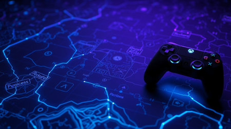 Gamepad on the background of the world map. 3d illustration