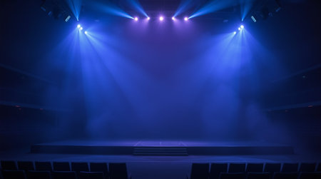Stage Spotlight with Stage Podium and Scene Background. 3d Rendering