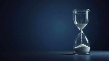 Hourglass on blue background. Time concept. 3D Rendering
