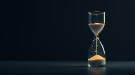 Hourglass with sand on dark background. 3d rendering and illustration.