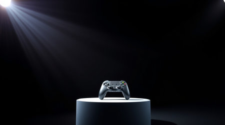 video game controller on black background with spotlights. 3d rendering