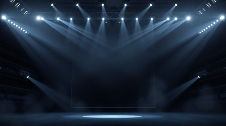 Stage Spotlight with Scene of the Stage on Black Background. 3D Rendering