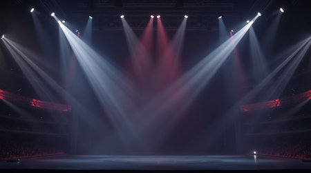 Stage Spotlight with Red Stage Lights, Stage Background, Stage Spotlight with Red Stage Lights,...