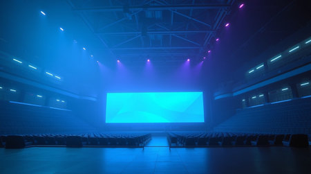 Theater auditorium with lighting and seats for spectators. 3D rendering