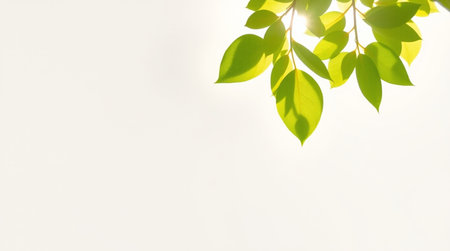 Green leaves on white background with copy space for text or design.