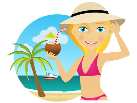 blonde girl at beach のイラスト素材