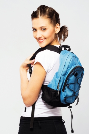 Lovely student girl with backpackの写真素材