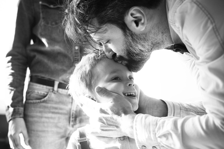 Happy family. Black and white pictureの写真素材
