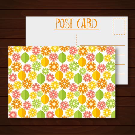 Postcard with citrus fruits. . Colorful template for cooking, restaurant menu and vegetarian foodのイラスト素材