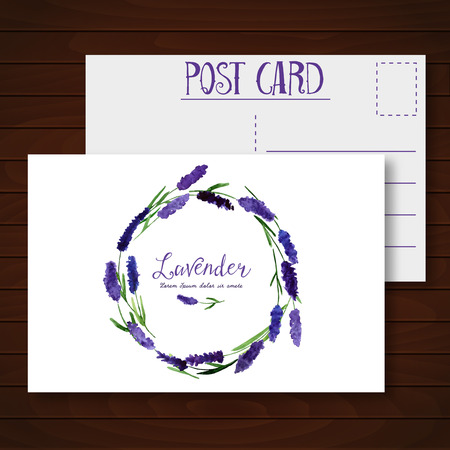 illustration for greeting cards with watercolor lavender. Wedding invitation card.   Colorful theme for your design, prints and illustrationsのイラスト素材