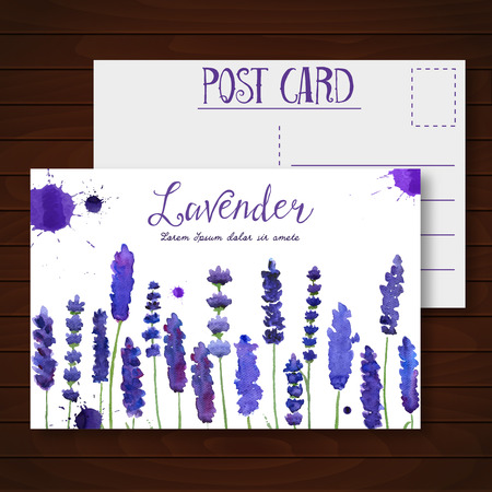 illustration for greeting cards with watercolor lavender. Wedding invitation card.   Colorful theme for your design, prints and illustrationsのイラスト素材