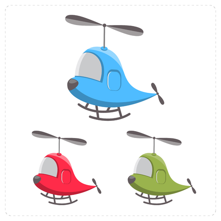 Set of cartoon helicopter isolated on a white backgroundのイラスト素材