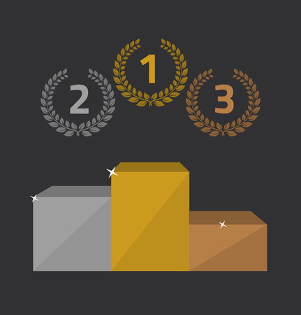 Flat pedestal and laurel wreaths for the winners on a black backgroundのイラスト素材