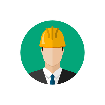 Builder architect in helmet. Flat design vector illustrationのイラスト素材