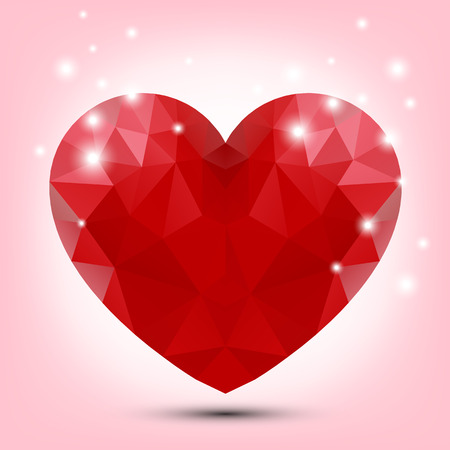 Valentine polygonal red heart. Vector design elementの写真素材
