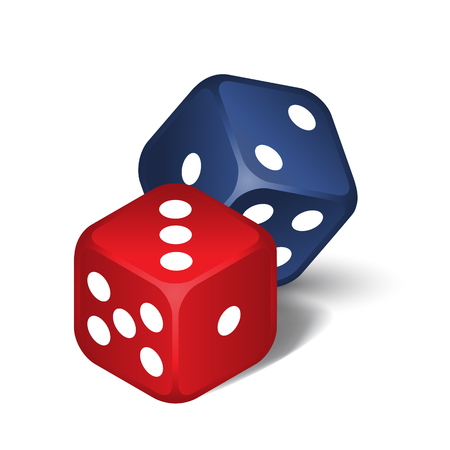 Vector red and blue dices isolated on the white backgroundのイラスト素材