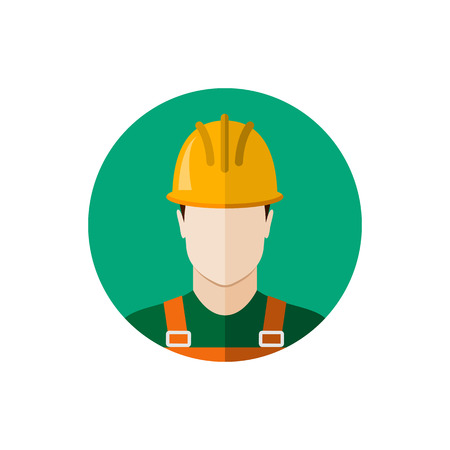Builder construction worker in protective wear and helmet. Flat design vector illustrationのイラスト素材