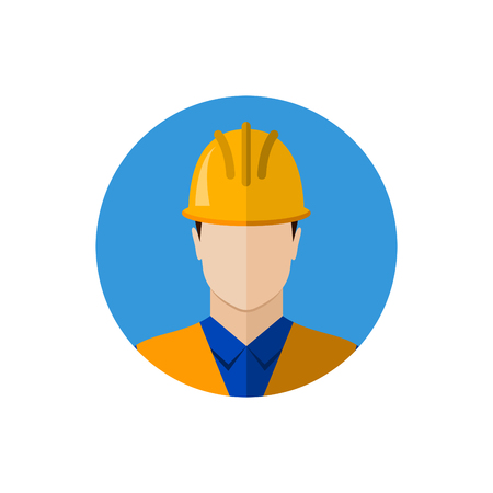 Builder construction worker in protective wear and helmet. Builder icon. Builder avatar. Flat design vector illustrationのイラスト素材